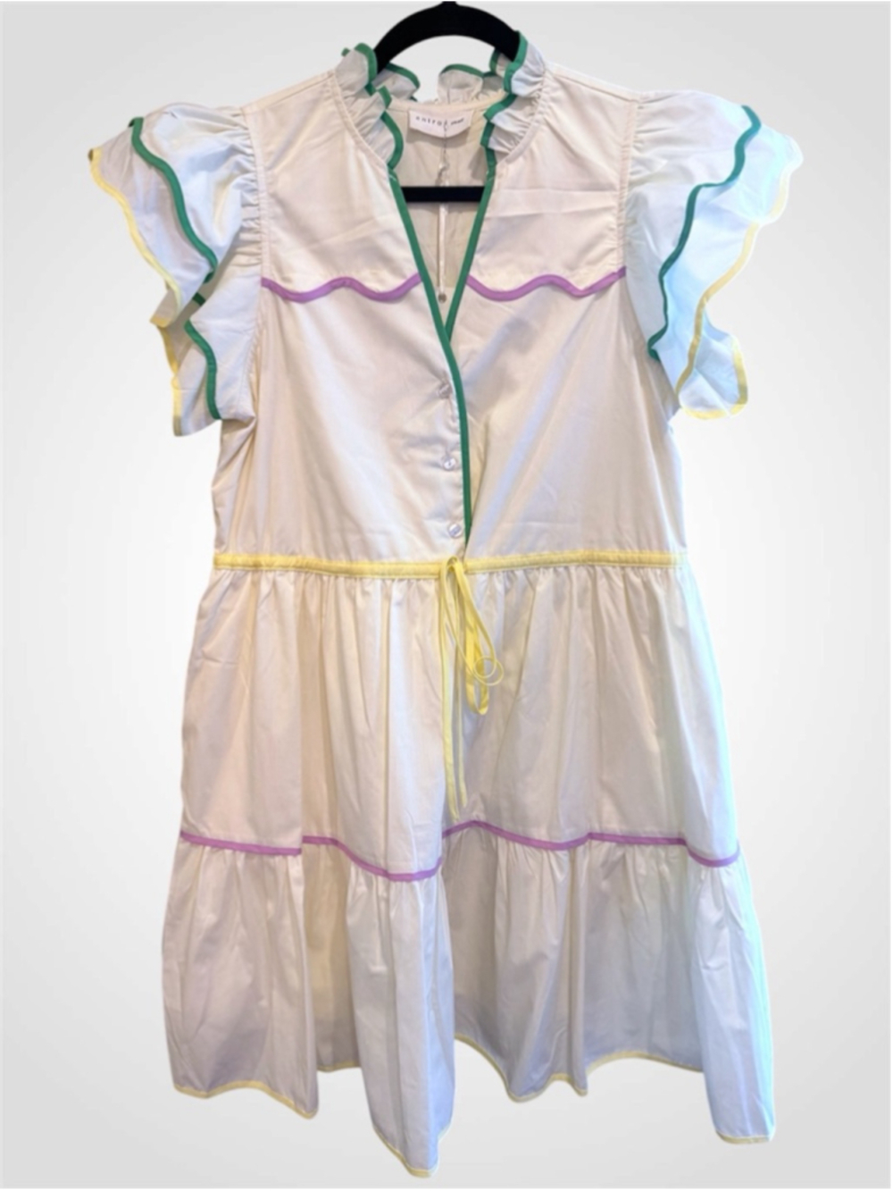 Entro Multi Color Accent Ruffled Tiered Mini Dress Size S